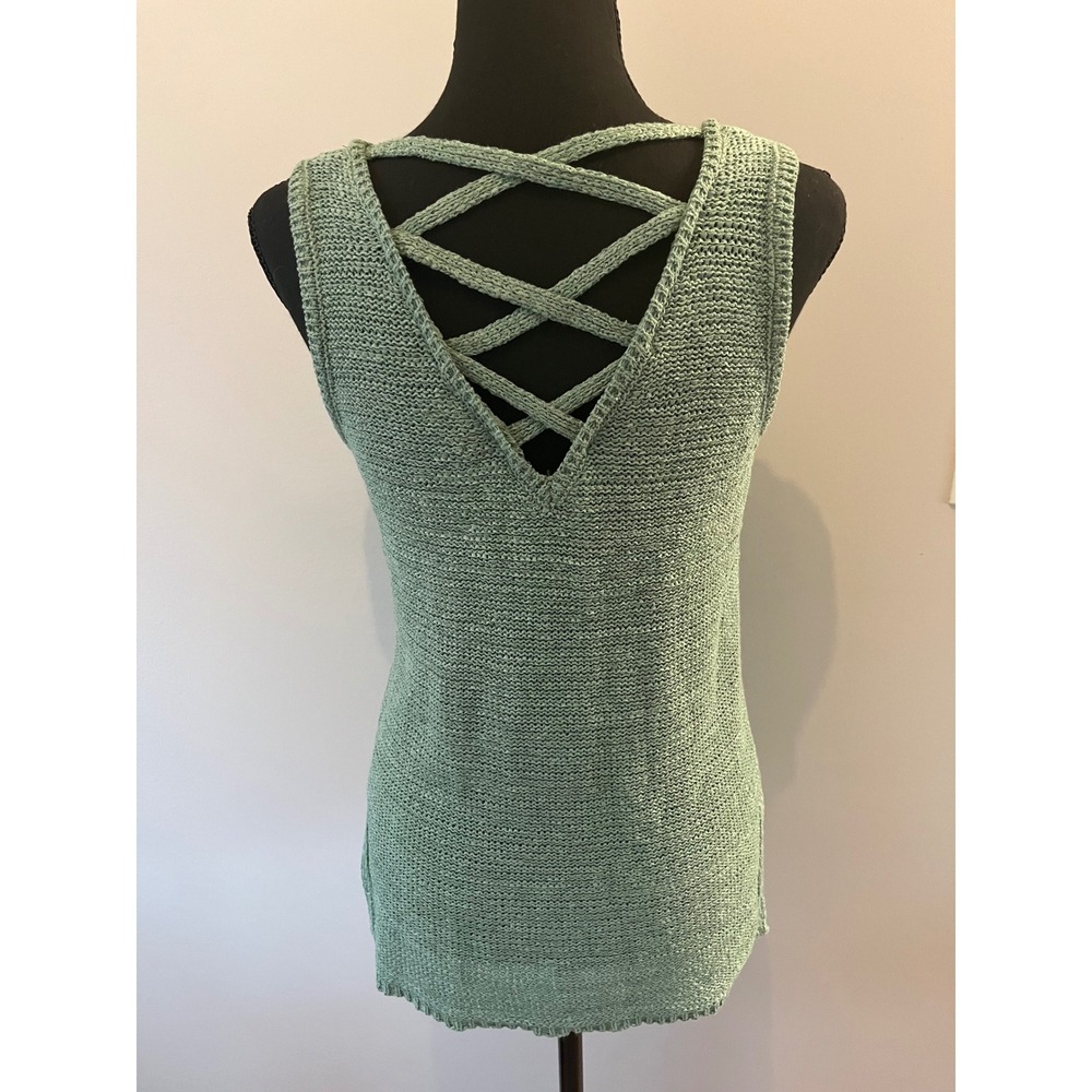 Soho New York & Co Sage Green Knit Tank Top Crisscross Back Sleeveless Sweater S - Picture 2 of 9